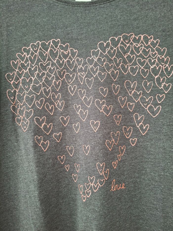 Tee-shirt noir avec des cœurs brillants 12 ans La Redoute - photo numéro 3