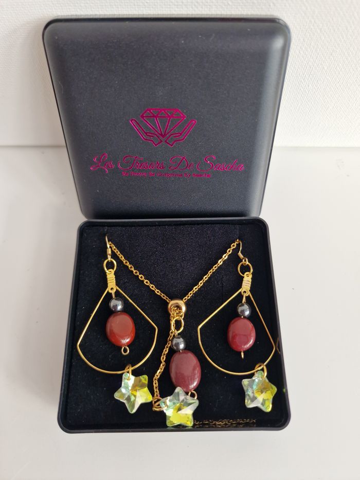 Parure Bijoux Acier Pierre Mokaite Hématite Etoiles Cristal - photo numéro 10