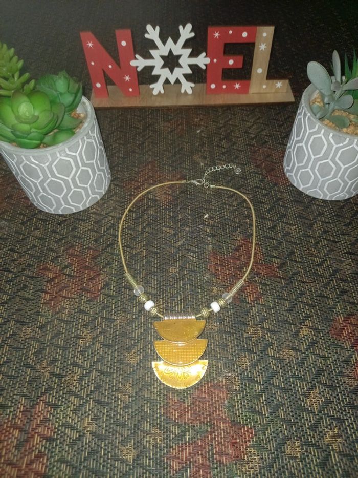 Collier marron brun beige ocre Ethnique