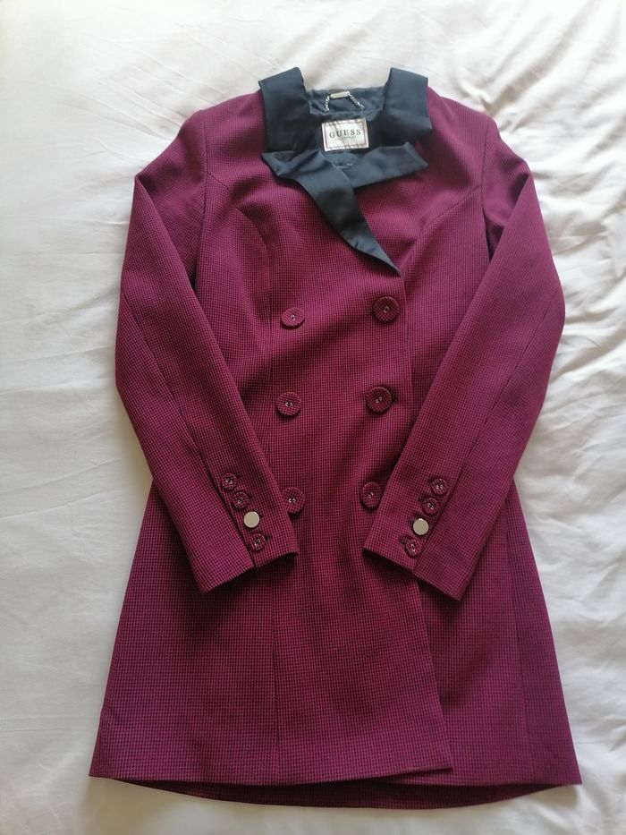 Veste longue femme à carreaux bordeaux et noir - Taille S - GUESS - photo numéro 5