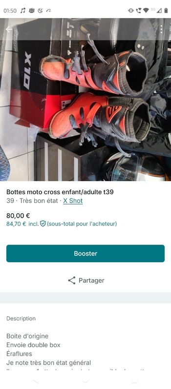 Bottes moto cross enfant adulte mixte t39