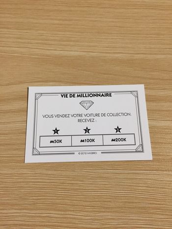 Carte vie de millionnaire voiture de collection pièce jeu de société Monopoly Millionnaire #A45