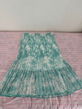 Jupe plissée fluide "Mielo Moda Paris" - Vert Menthe & Blanc