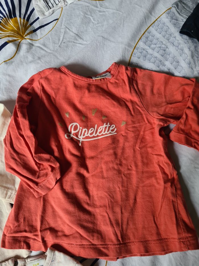 Lot 3 Tee-shirt manches longues. Haut. 9 mois. Tape à l œil. Corail, beige, crème - photo numéro 3