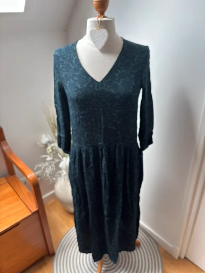 💙 Robe Monoprix mi-longue bleu marine et vert – T36 - photo numéro 5