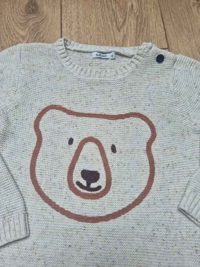 Pull gémo beige chiné "ourson" 4 ans état neuf - photo numéro 2