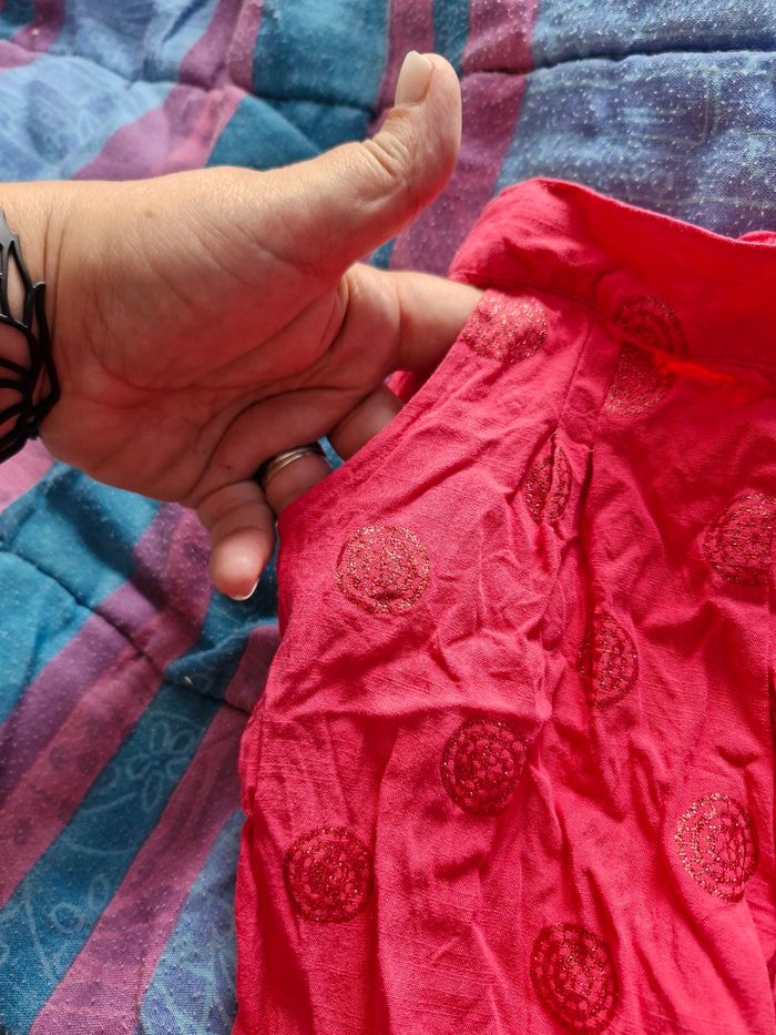 Superbe pantalon taille réglable rose rosaces brillantes - photo numéro 5