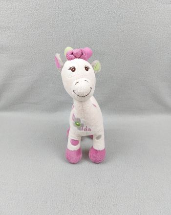 Doudou peluche girafe blanc écru rose lola Arthur et Lola Bébisol vert gris fleur