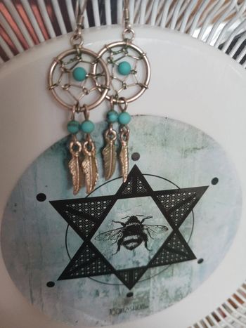Boucles d'oreilles attrape rêve argent et turquoise