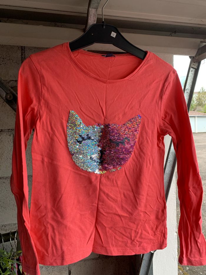 Pull coton manches longues printemps chat fille