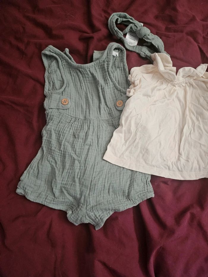 Barboteuse / vêtements été bébé 3 mois / gaze de coton - photo numéro 2