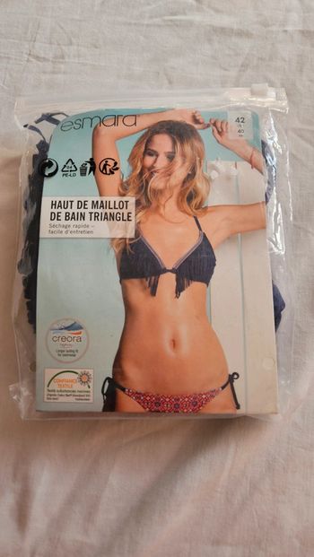 Haut de maillot triangle Esmara bleu marine avec franges- neuf T42