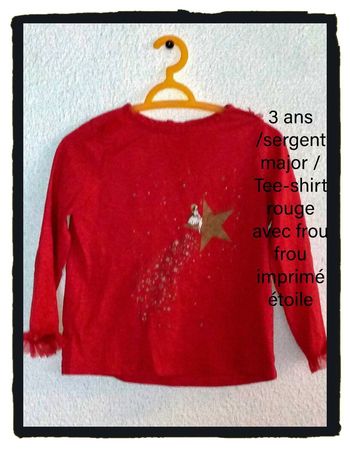 3 ans sergent major Tee-shirt rouge imprimé étoile a frou frou toutes saisons /Excellent état