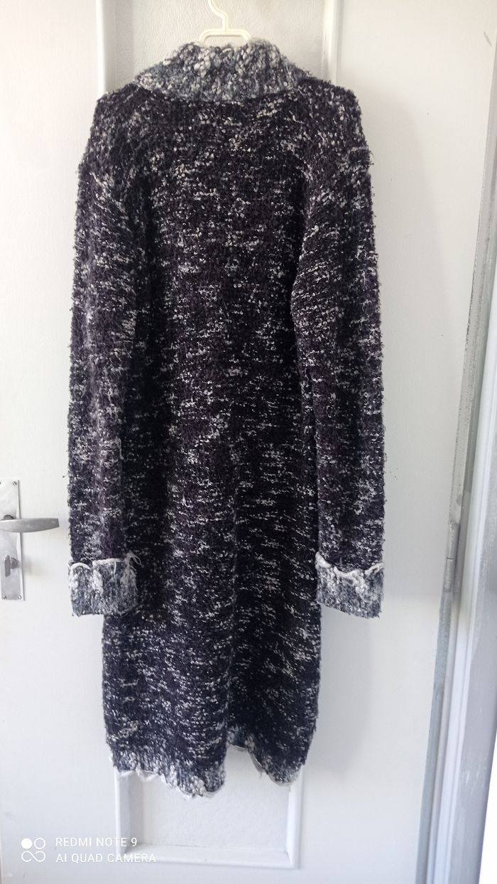 Veste t longue Ellla en laine mélangée noir gris et écru taille M. - photo numéro 2