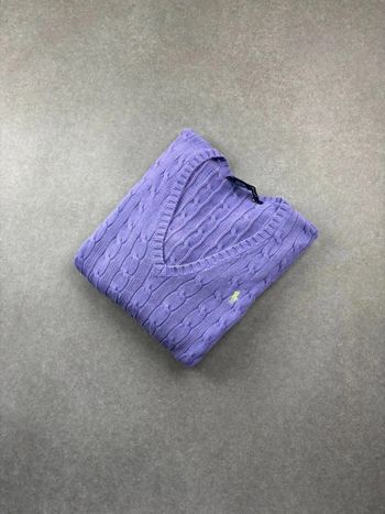 Pull d’hiver torsadé en maille Ralph Lauren col V violet Lila taille L femme