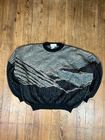 Pull maille vintage laine motifs rayures multicolore Made in Italy L baggy