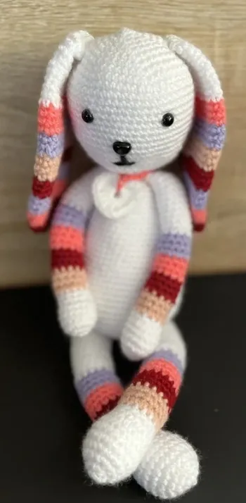 🐰 Superbe doudou lapin fait main au crochet 9-12 mois / 74 cm Neuf avec étiquette·