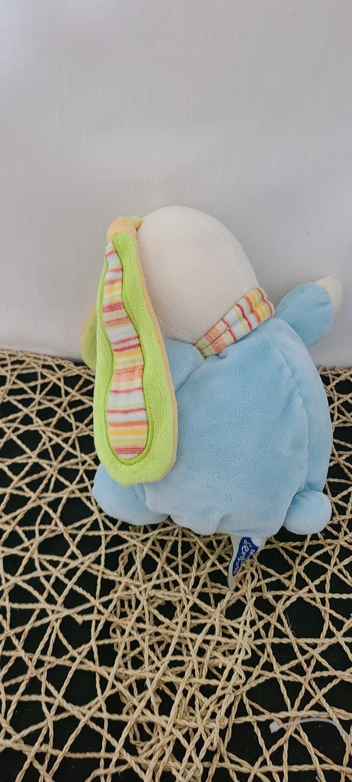 Doudou lapin vert bleu écharpe rayé MOTS D'ENFANTS - photo numéro 5