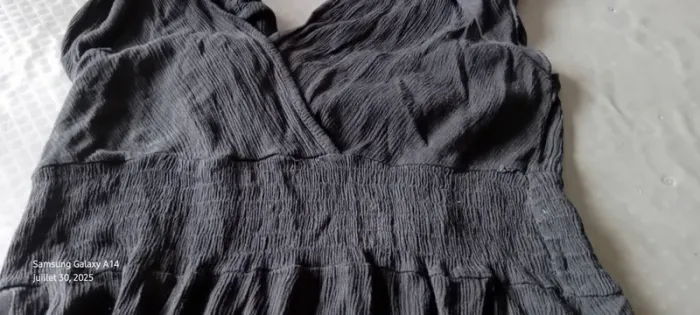 Robe noire très longue effet plissé cache cœur taille smock femme 38/40 made in italy - photo numéro 15