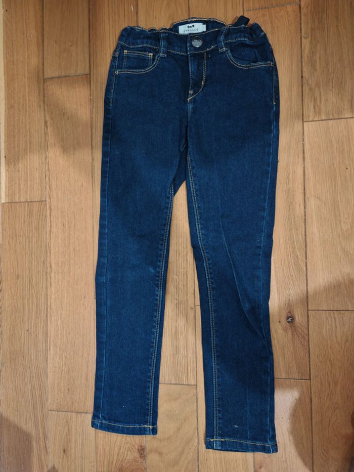 Jean slim fille Cyrillus 7 ans 👧 Taille élastique, denim bleu foncé, confortable