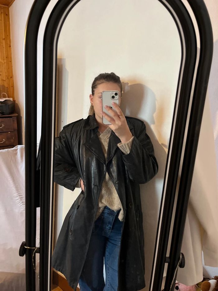 Manteau femme noir, pailleté, ceinture, bouton 2 poches TBE taille 40 Réflexe - photo numéro 4