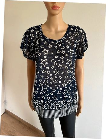 Blouse imprimée bleue marine et blanche à manches courtes Molly Bracken taille unique jamais portée
