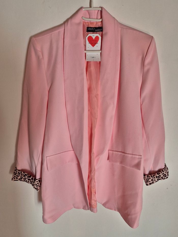 Blazer rose - Revers manches leopard - photo numéro 1