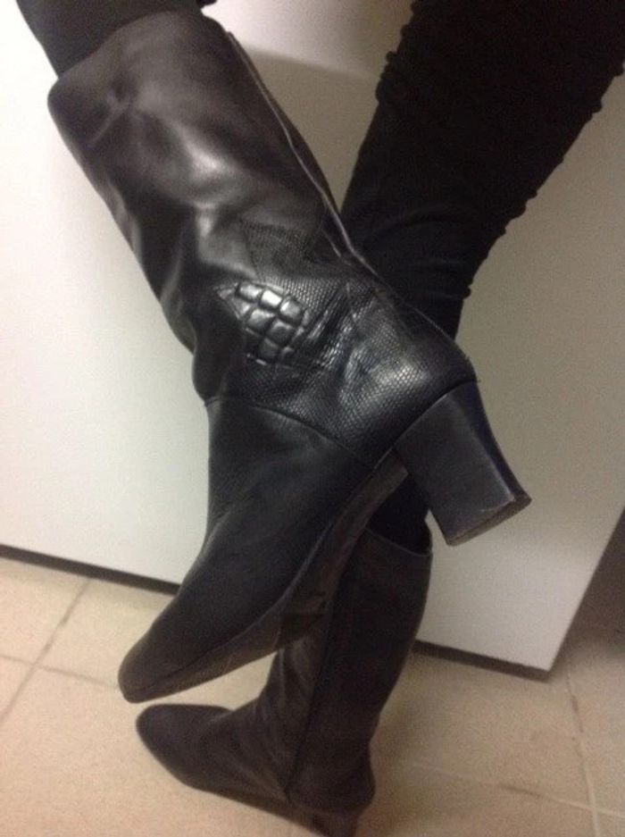 Très belle botte en cuir Noir | Vintage | Pièce unique - photo numéro 3