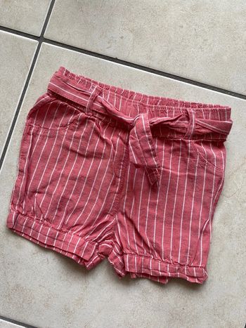 Short effet lin bébé fille rayé rouge blanc 80 cm