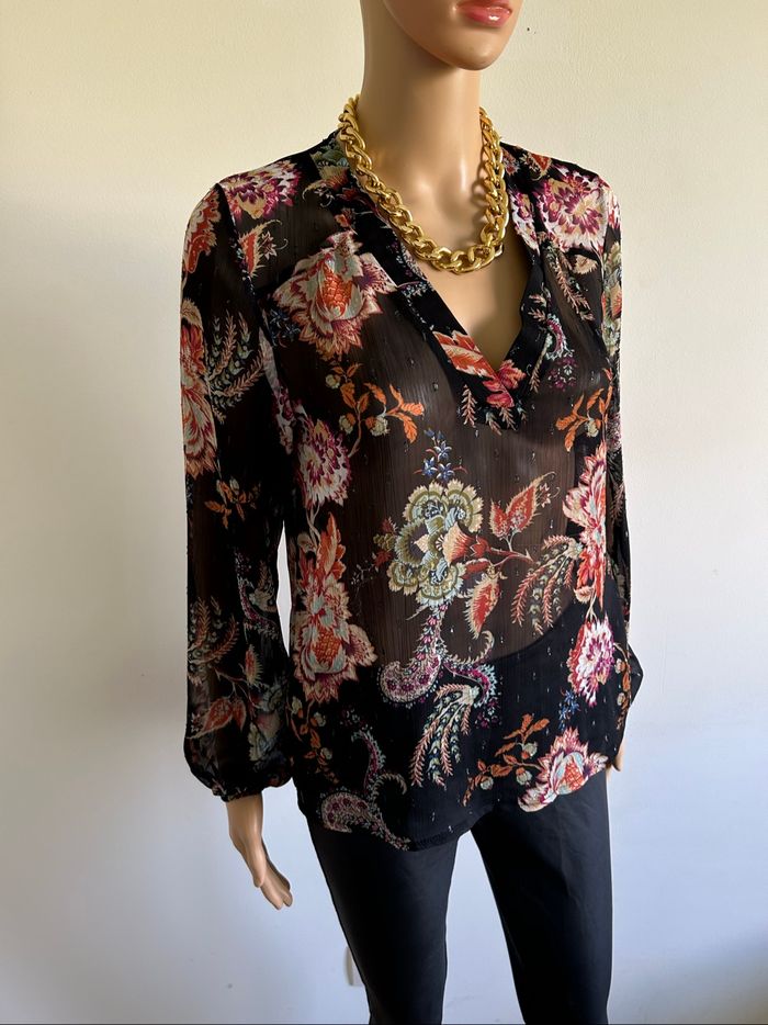 Blouse imprimée transparente à manches longues Morgan taille 34 excellent état - photo numéro 2