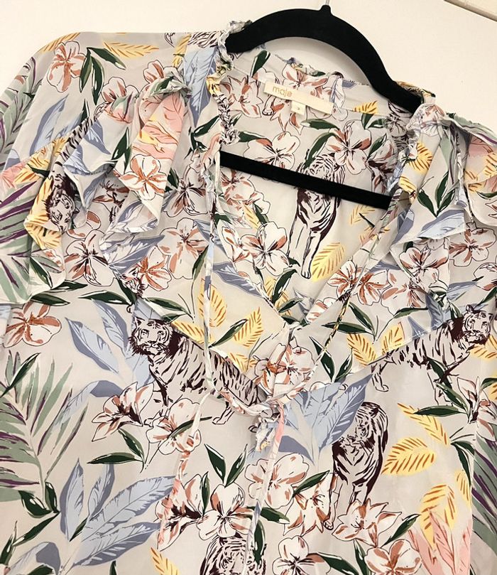 Blouse fluide Maje avec volant jungle blanc Taille 38 - photo numéro 11