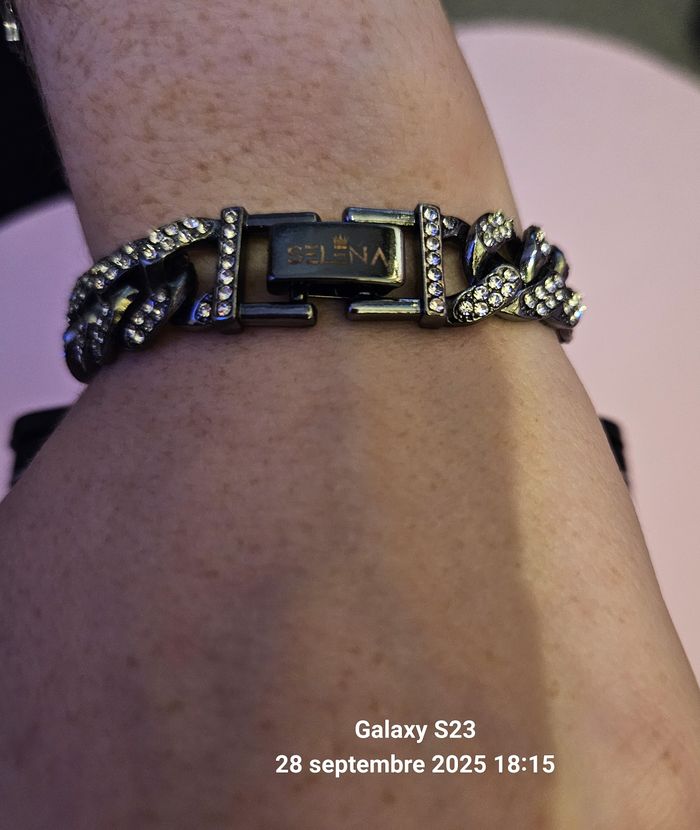 Gourmette Argent Noir avec Sortie de Strass. - photo numéro 4