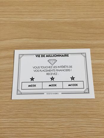 Carte vie de millionnaire vous touchez les intérêts pièce jeu de société Monopoly Millionnaire #A45