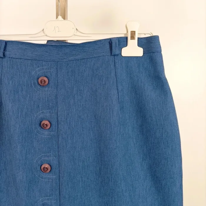 Tailleur vintage bleu Anouk 2 pièces – blazer et jupe boutonnée, taille 44 A1065 - photo numéro 14