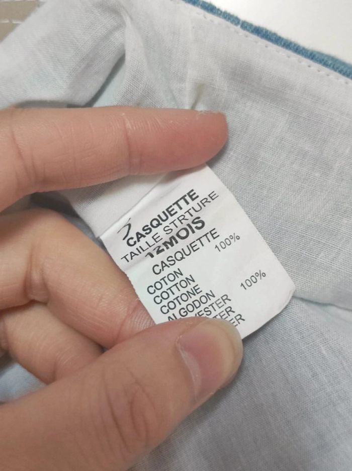 Ensemble salopette short jean bleu beige rouge + casquette pompier / Tom & Kiddy - 12 mois - photo numéro 10