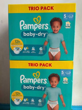 Deux cartons troi packs couches Pampers taille 5