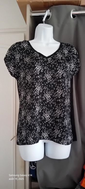 Haut manches courtes bi matière motif floral noir femme S camai