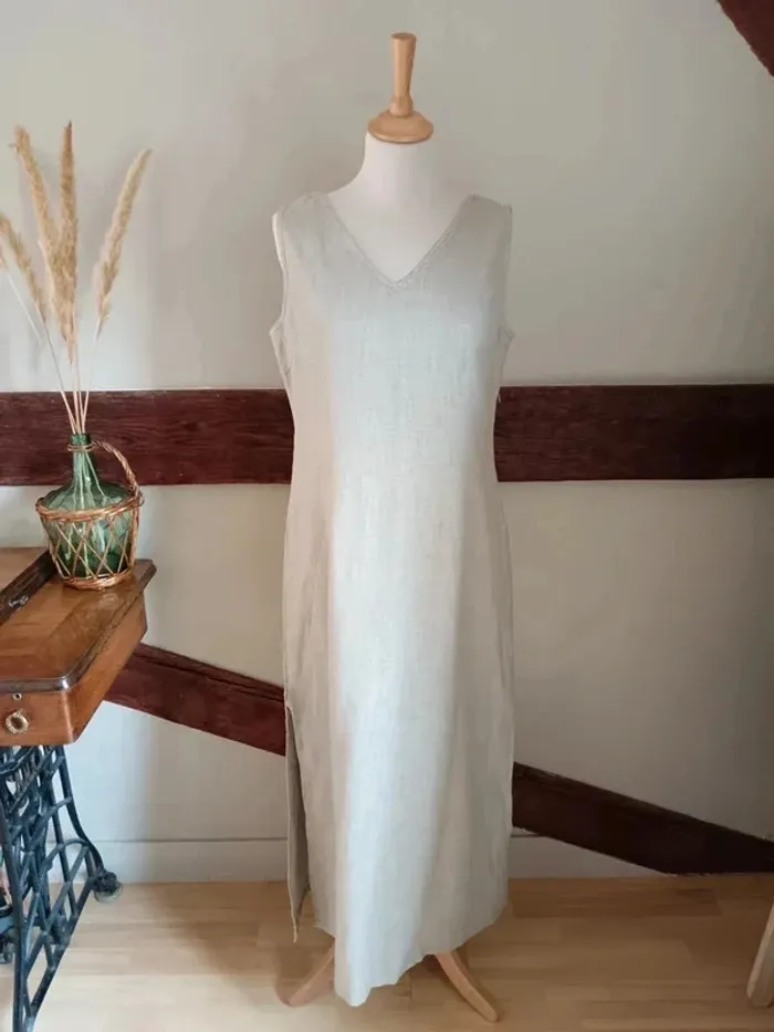 Robe longue beige tissu chanvre/lin - photo numéro 5