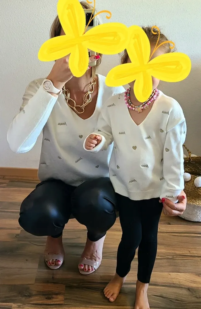 Mère Fille Pull assorti avec broderie - Blanc - Neuf avec étiquette - Plusieurs tailles disponibles - photo numéro 7