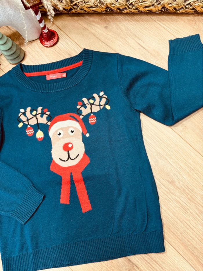 Taille 8 ans pull Noël garçon Tissaia bleu marine rouge * cerf * 🎄 - photo numéro 3
