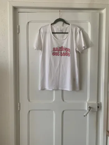 T-shirt imprimé vichy et paillettes blanc/rose femme - Taille XL Sans marque