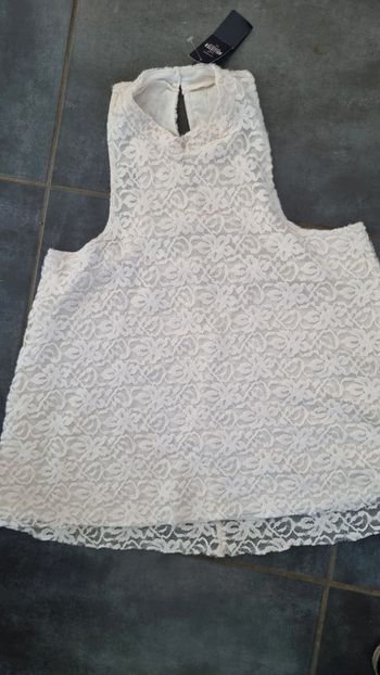 Haut débardeur hollister beige L 40 manche américaine dentelle double neuf