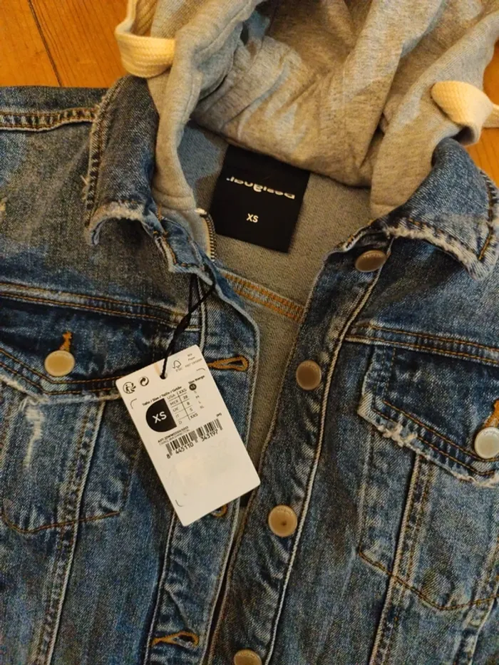Veste jean laine à capuche Desigual XS bleu et rouge - photo numéro 5