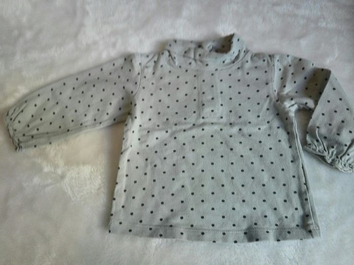 T-SHIRT col roulé gris pois noir 6 mois bébé fille