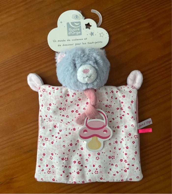 Doudou plat chat rose bleu neuf