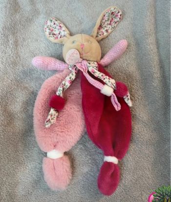 Doudou plat peluche lapin rose Baby nat