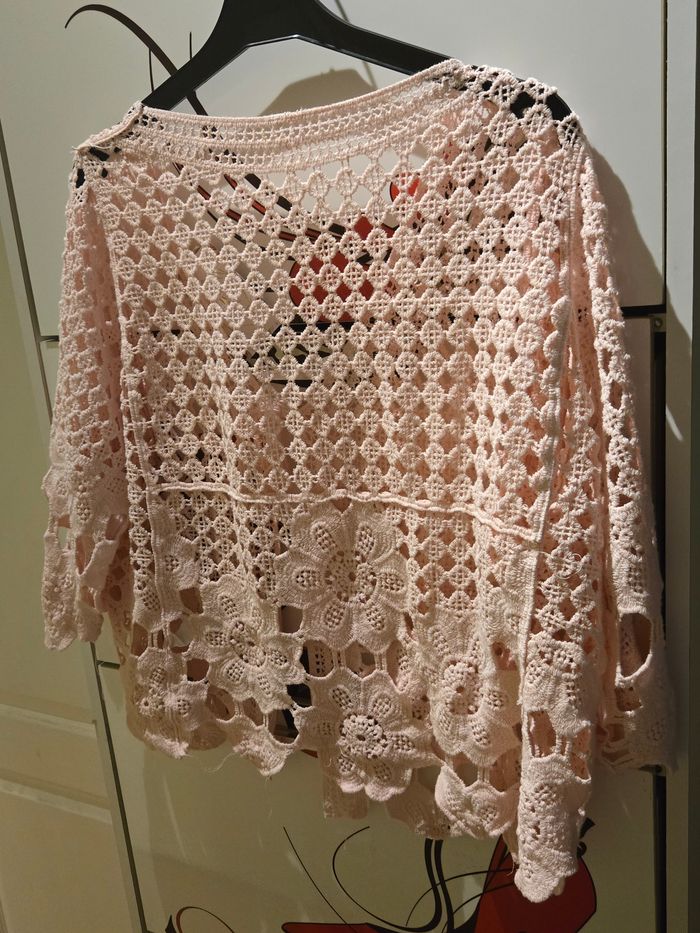 Gilet tendance en crochet rose pâle TU>44 max neuf - photo numéro 4
