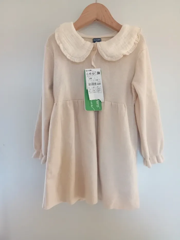 Robe en maille très fine avec joli col en mousseline de coton - photo numéro 2