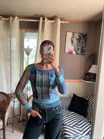 Top mesh asymétrique grunge y2k 2000yer bohème champêtre