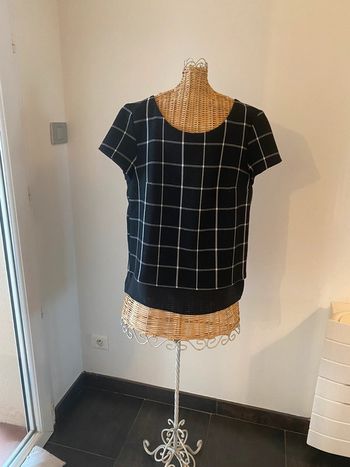Tee shirt Camaïeu noir et blanc à gros carreaux taille 36/38